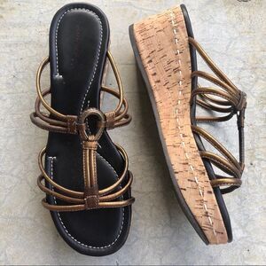 Donald Pliner Sabir Cork Wedge Sandals Metallic Leather Shoes Size 10